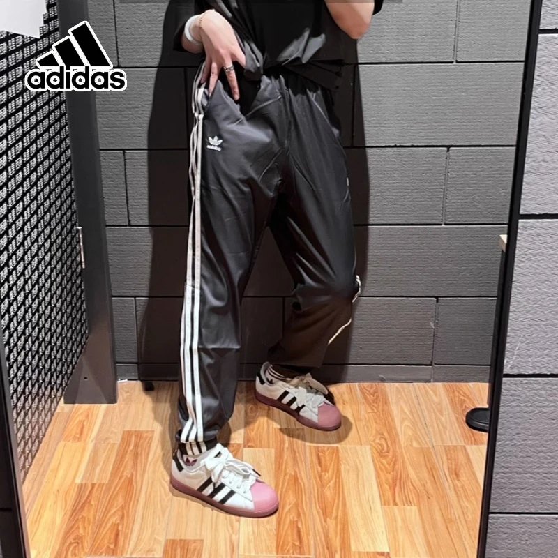 adidas/阿迪达斯三条纹简约运动长裤三叶草梭织长裤女运动休闲裤