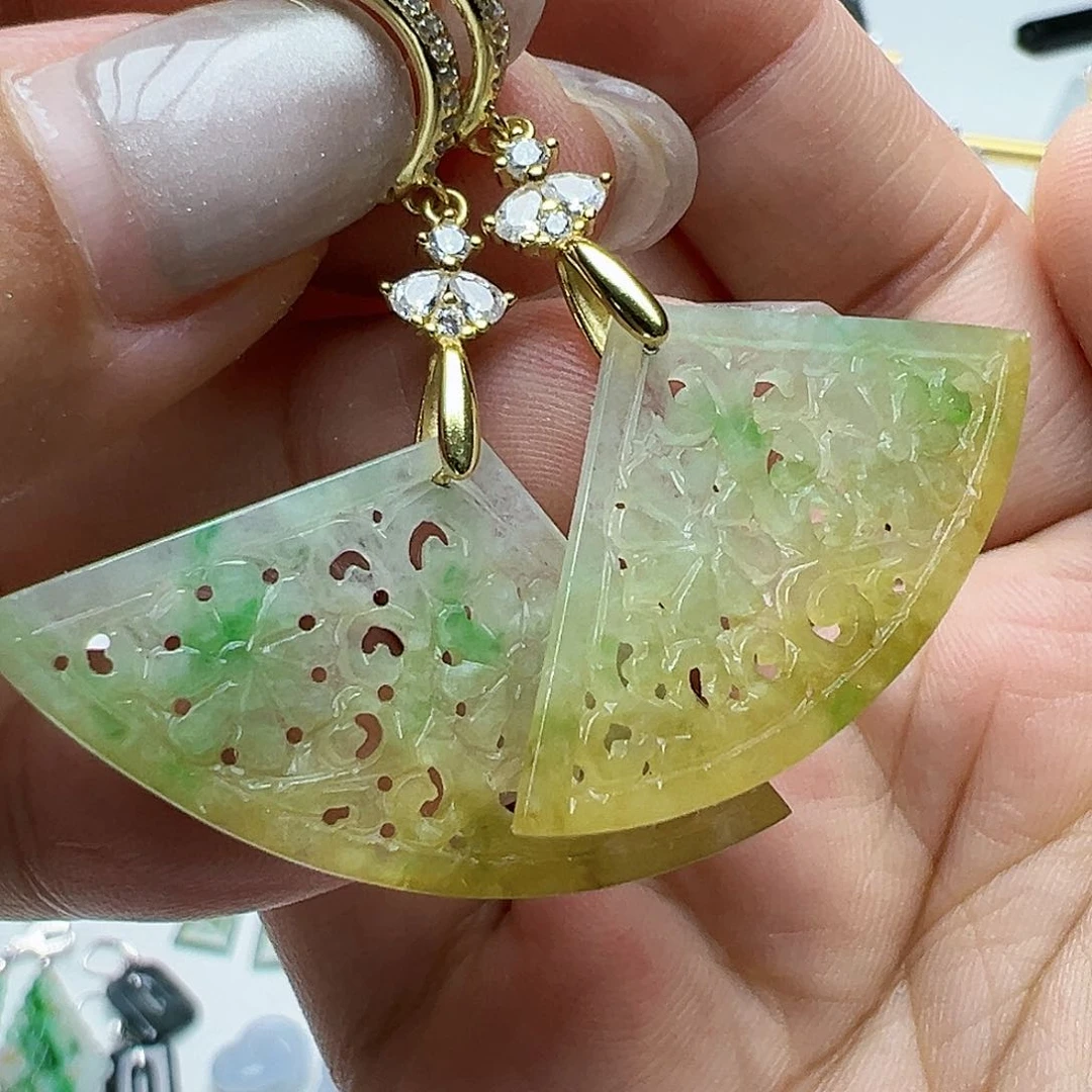 翡翠银S925镶嵌耳饰王*玉天然缅甸A货翡翠