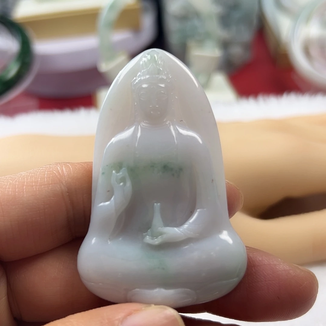 颈饰未镶嵌翡翠缅甸天然A货翡翠素衣观音