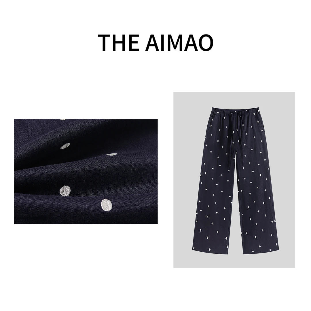 【THE AIMAO】“波点裤”定纺100%亚麻时尚慵懒百搭休闲裤XYX82152