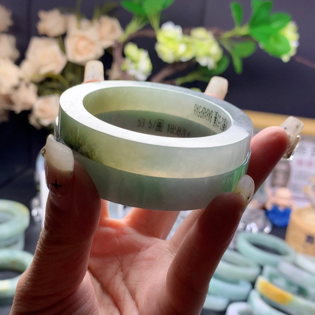 定制翡翠未镶嵌翡翠手镯52_53正