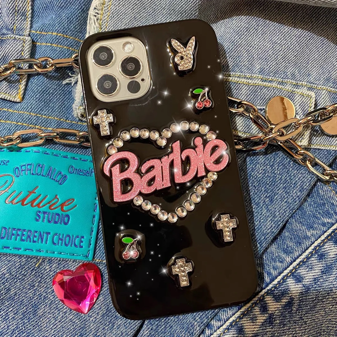 水钻辣妹芭比适用苹果16手机壳华为荣耀软壳小米滴胶vivo壳oppo韩