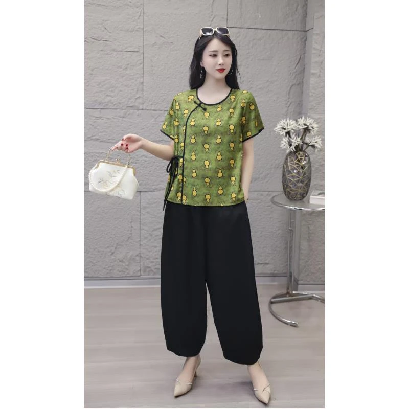 JYC2527（聚水潭）印花时尚中国风新复古风碎花圆领宽松女士丝丝衣