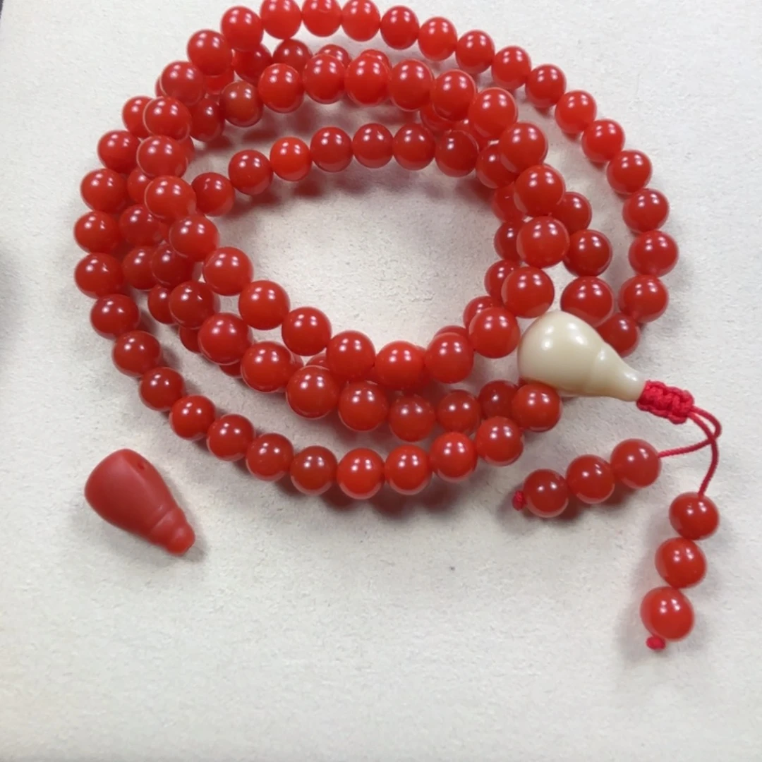 未镶嵌柿子红8➕多圈 三通南红玛瑙亲****友