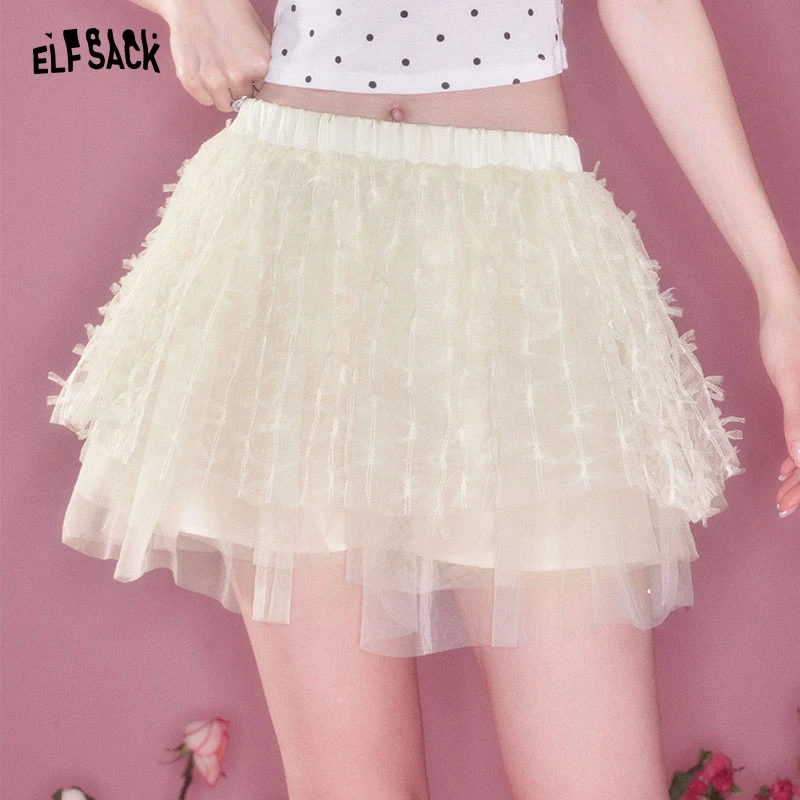 妖精的口袋网纱拼接蕾丝半身裙女2025年夏季新款甜美蓬蓬裙蛋糕裙