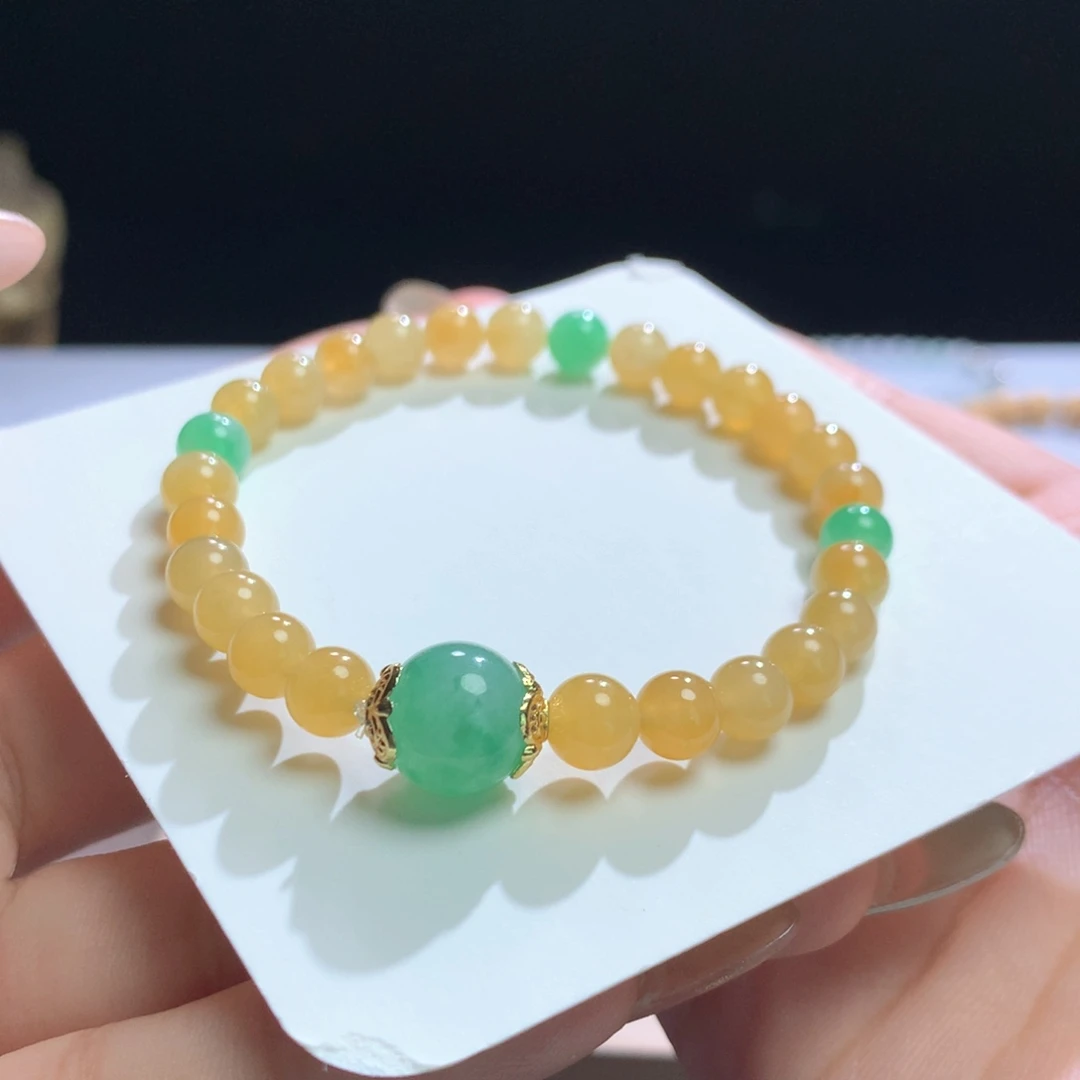 未镶嵌手串翡翠卡6鸡油黄&卡10.71顶绿