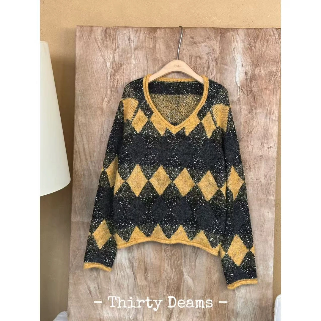 三十梦 ｜漫时光｜早秋套头亮片复古慵懒毛衣