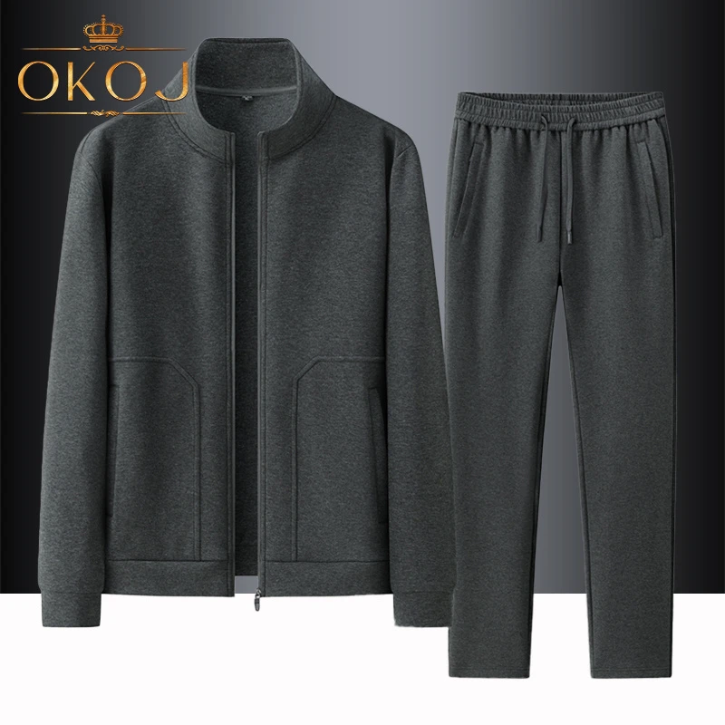 OKOJ运动套装男士秋季新款开衫长裤时尚休闲中年跑步运动服两件套