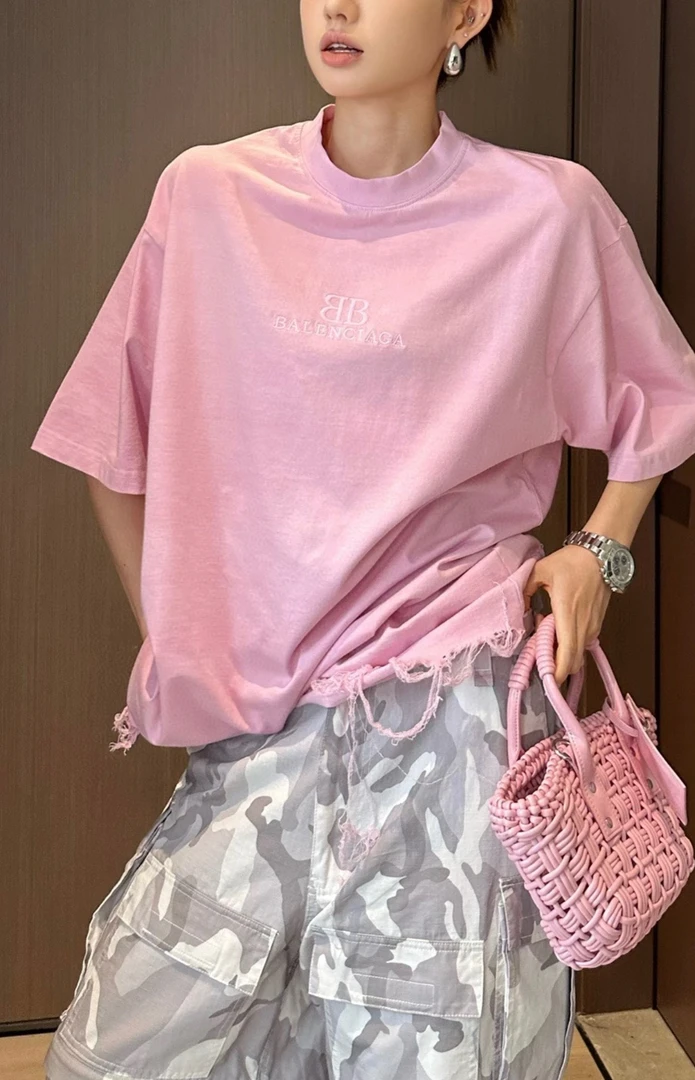 99新 Balenciaga/巴黎世家 SS24 2B字母刺绣流苏短袖 3码 D17834