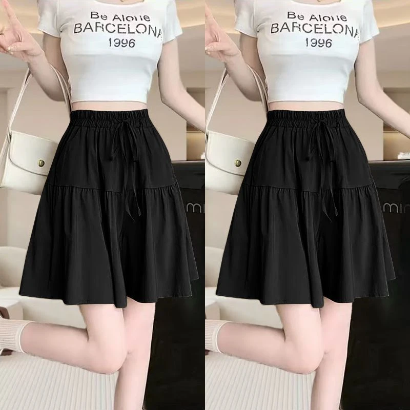 夏季休闲时尚韩版高腰女士短裤简约新款纯色潮流百搭宽松阔腿短裤