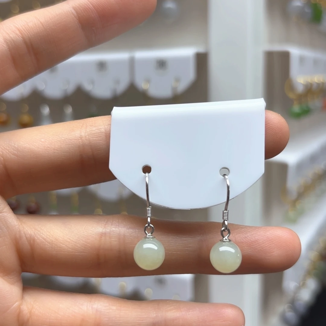 和田玉银S925镶嵌耳饰