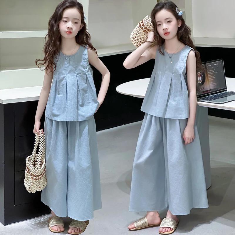 女童夏装套装2025新款大童洋气时髦女孩裙裤儿童夏季阔腿裤两件套