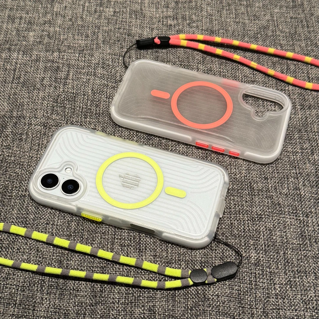 简约磁吸瓦楞纹带挂绳适用苹果17pro手机壳iPhone16/15全包14/13
