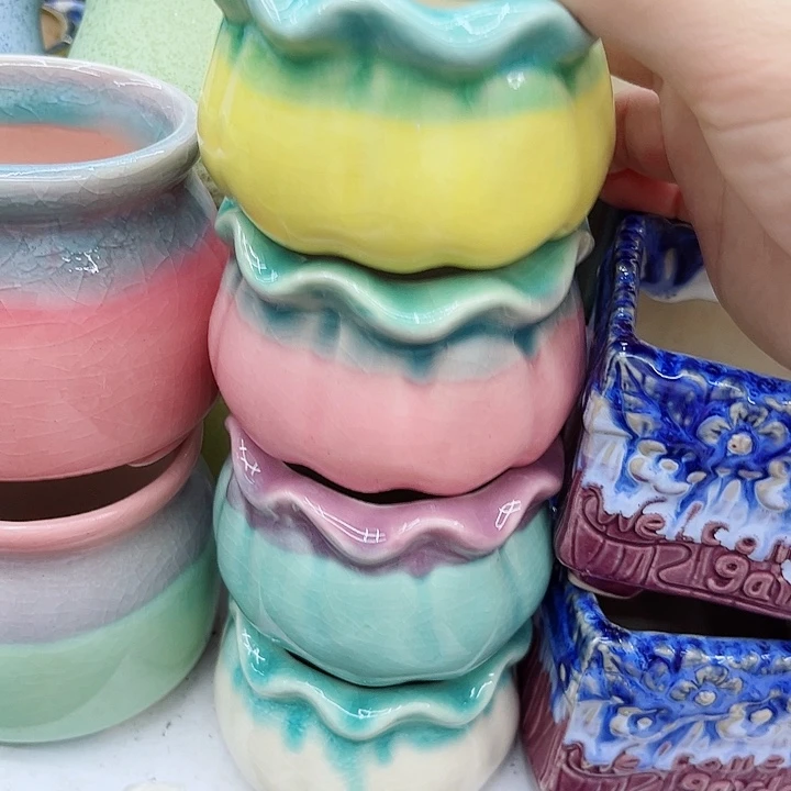 多肉绿植陶瓷花盆9.9包邮，有孔