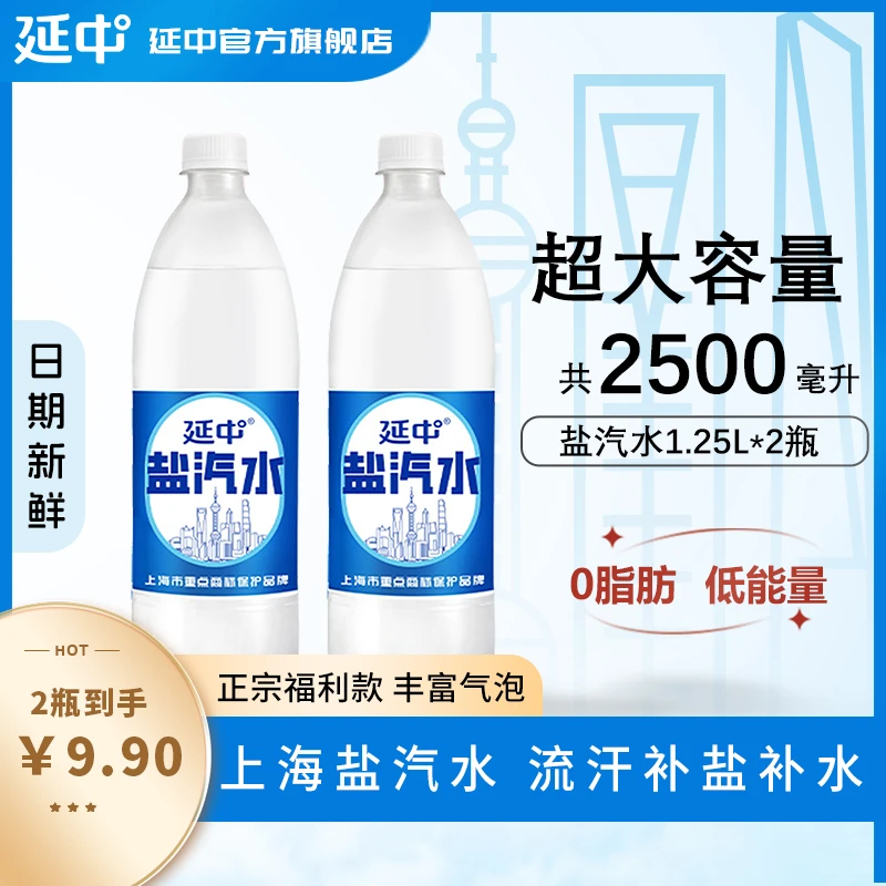 延中盐汽水1.25L*2瓶上海咸口味大容量装0脂肪夏天饮品运动