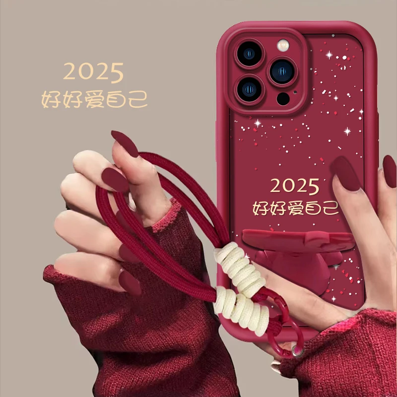 适用于【苹果14pro】碎屑2025好好爱自己猫咪支架手机壳创意防摔女