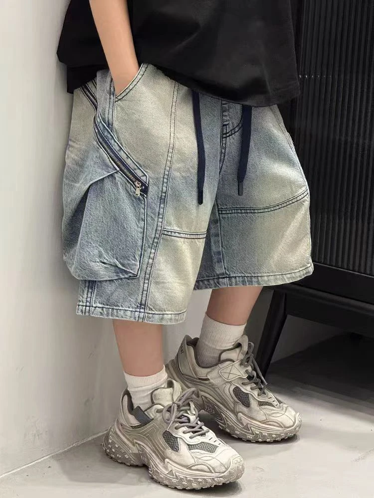 夏季软牛仔2025新款过膝七分裤宽松中大童工装中裤9299