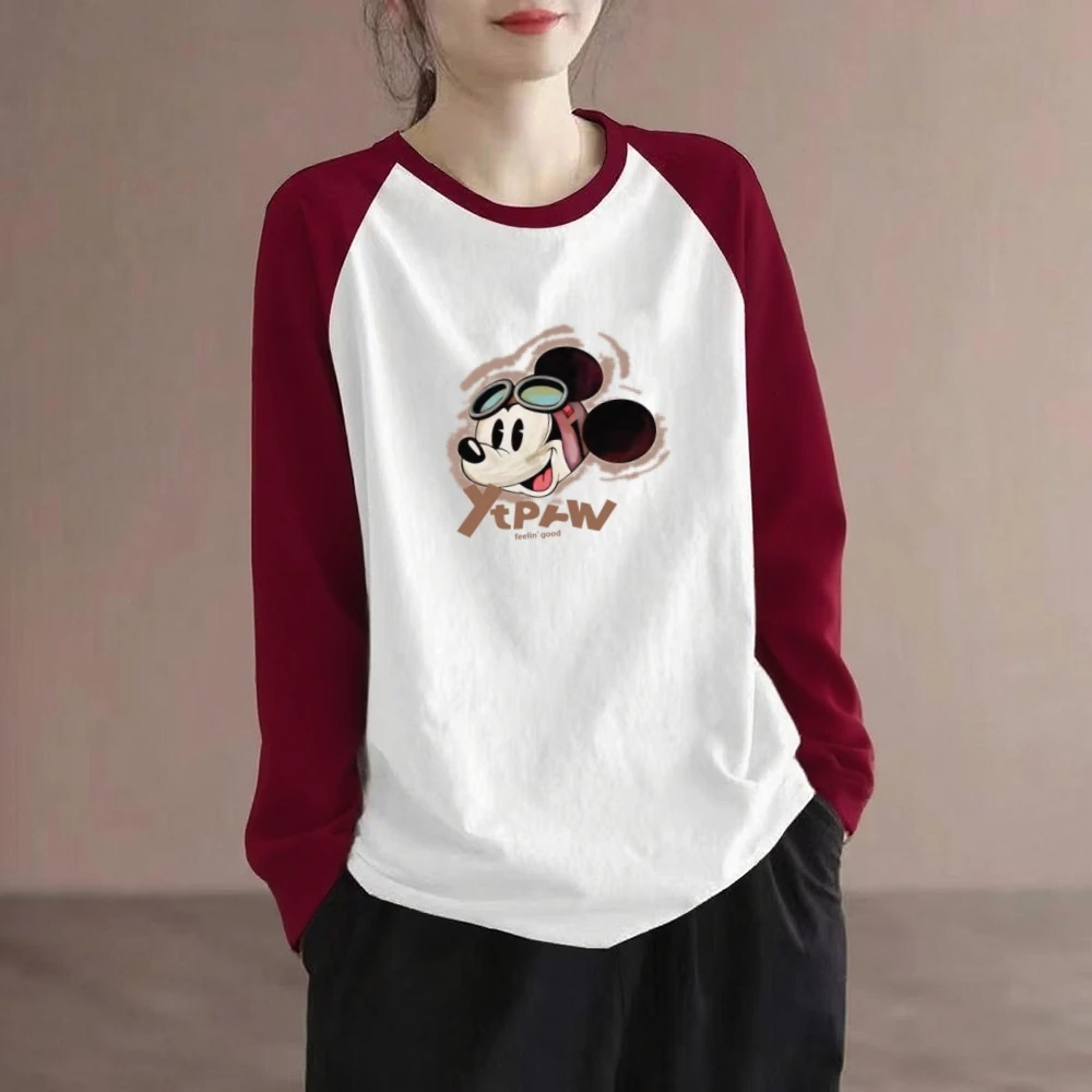 胖mm插肩拼接显瘦打底衫纯棉T恤女秋冬大码长袖ins潮休闲圆领上衣