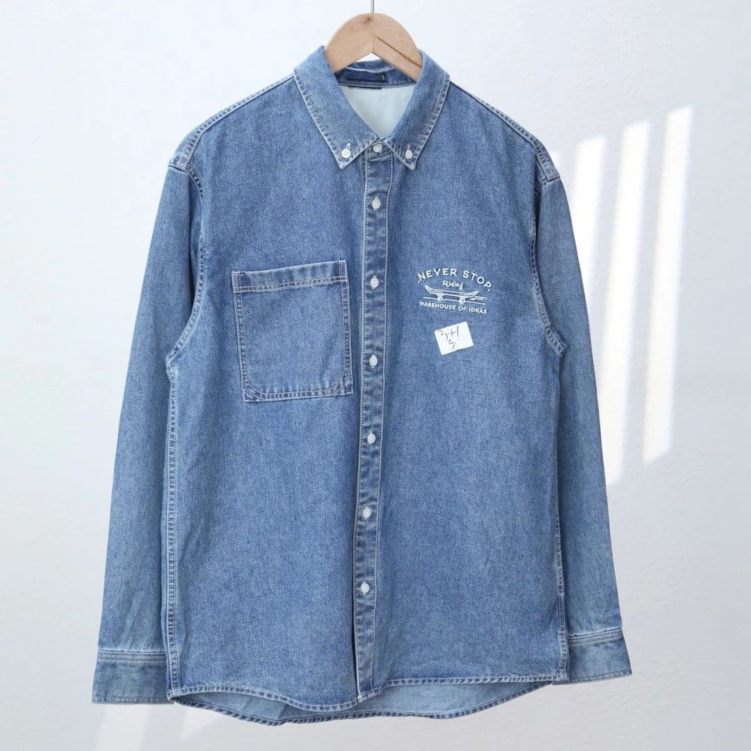 【杰】撤柜春秋男装休闲百搭宽松简约牛仔衬衫外套50880-C-3-2