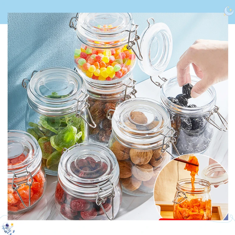 加厚玻璃密封罐透明卡扣PYH2茶叶罐泡酒瓶泡菜坛子小储物罐【煌耀】