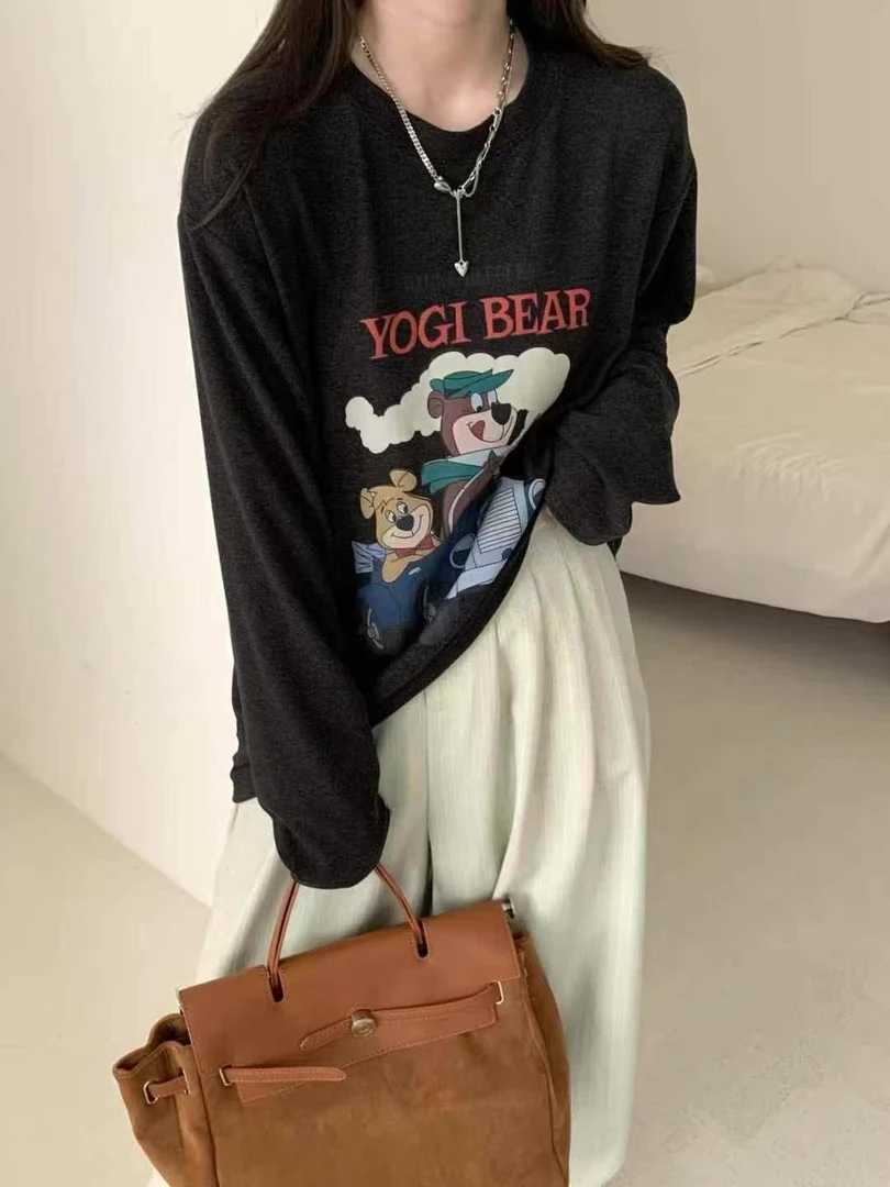 卡通德绒字母宽松T恤