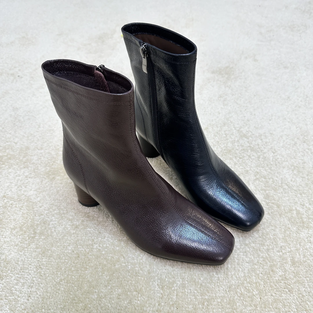 25年秋冬新款小众设计感方头粗跟瘦瘦短靴复古马丁靴加厚抗冻