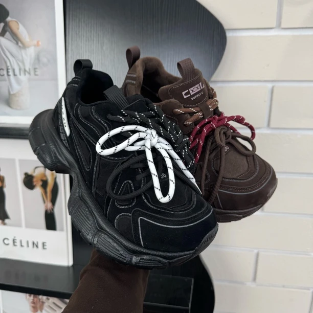 小众秋冬做旧厚底老爹鞋女轻便绒里休闲百搭运动鞋