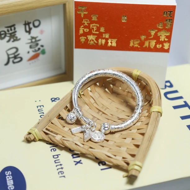 足银手镯 足银999南瓜吉言盘缠铃铛纯银手镯60克均可定做来料加工