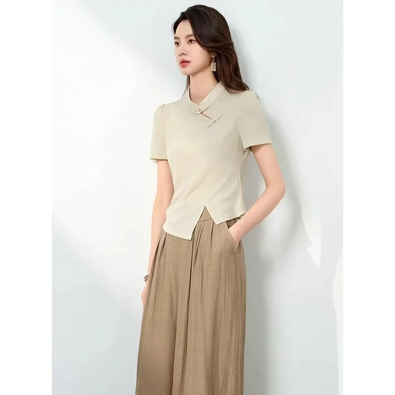 5T056款小衫+九分裤气质舒适时尚透气大码洋气休闲夏季套装