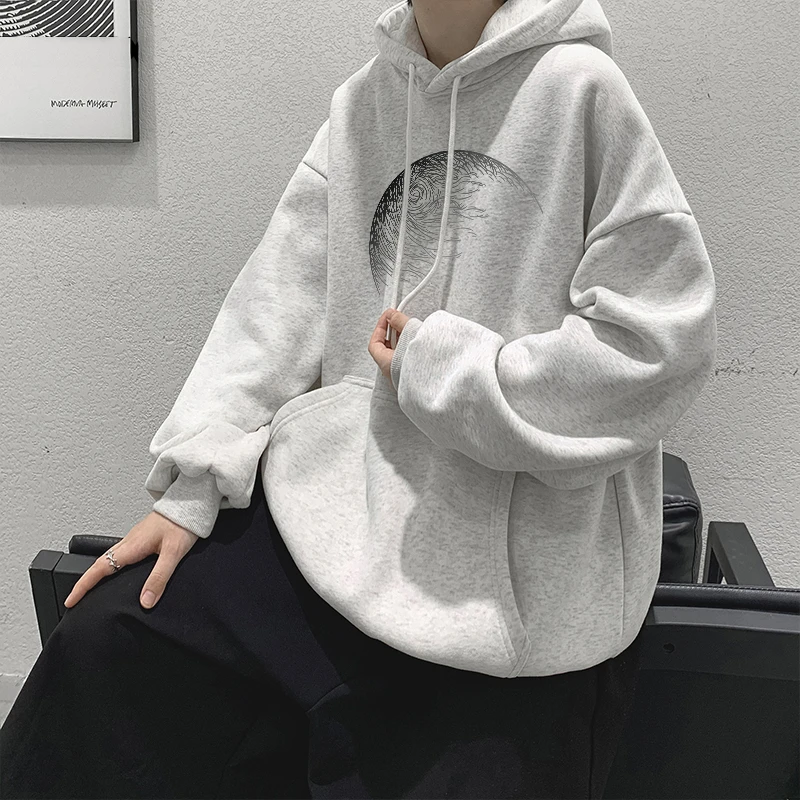 连帽宽松男百搭美式男生休闲宽松套头卫衣长袖印花潮流秋冬学生