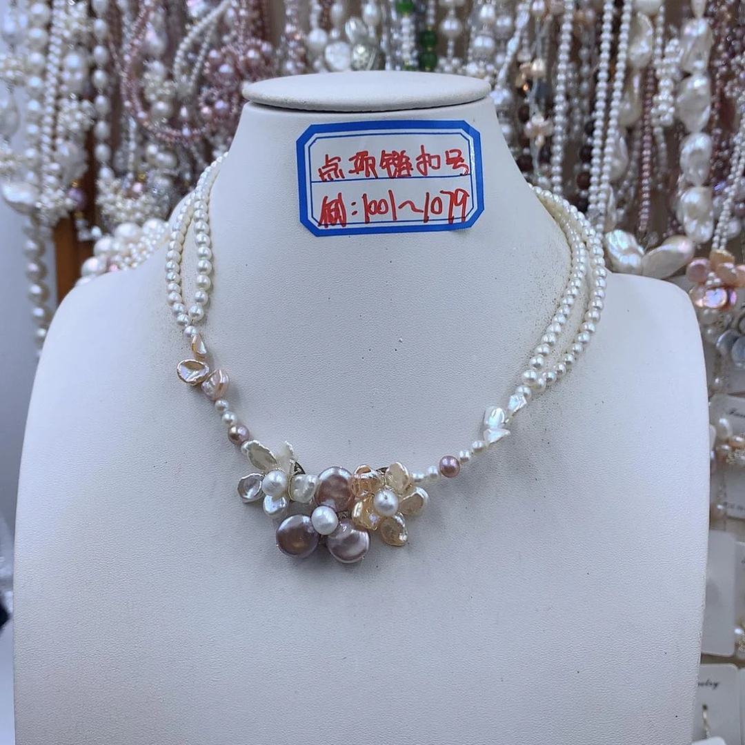 淡水珍珠银S925镶嵌项链耳饰