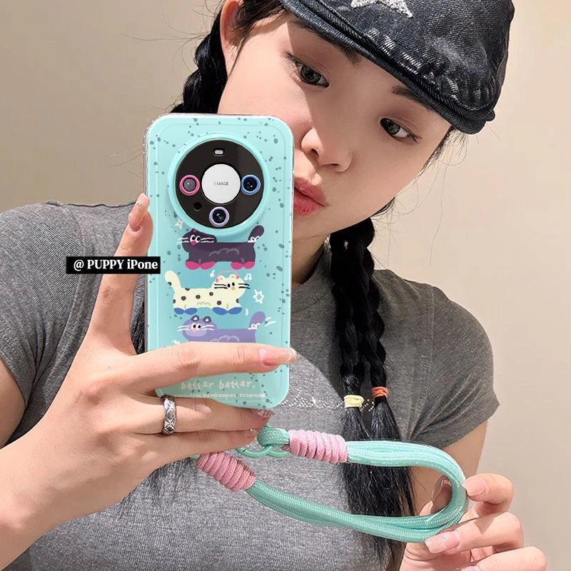 适用波点小猫华为mate80pro手机壳新款带挂绳HUAWEImate80设计感