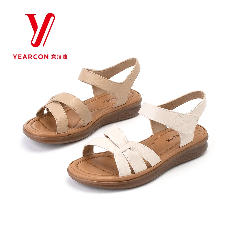 意尔康女鞋凉鞋舒适时尚休闲夏季平底坡跟凉鞋舒软妈妈鞋10004Y