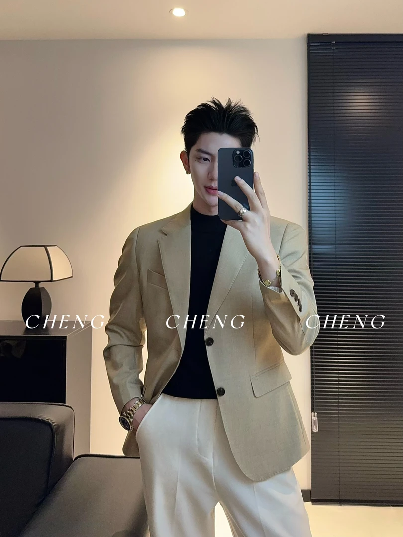 「程程的试衣间」意式高定羊毛轻奢西装外套男士百搭时尚英伦风西服