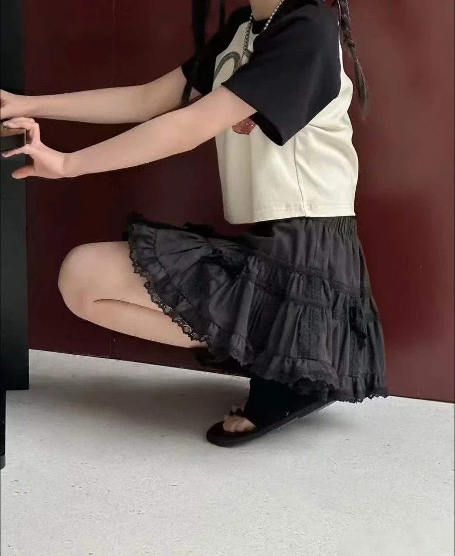法式蕾丝腰头蝴蝶结半裙（带字母）