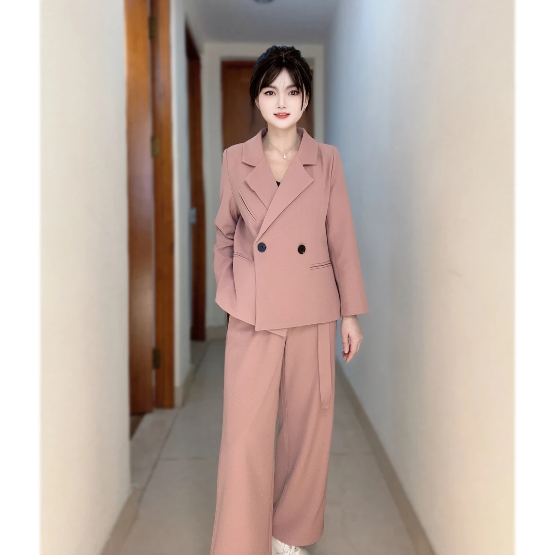【佳佳专属】小个子时尚宽松高级感粉色廓形西装阔腿裤两件套2504