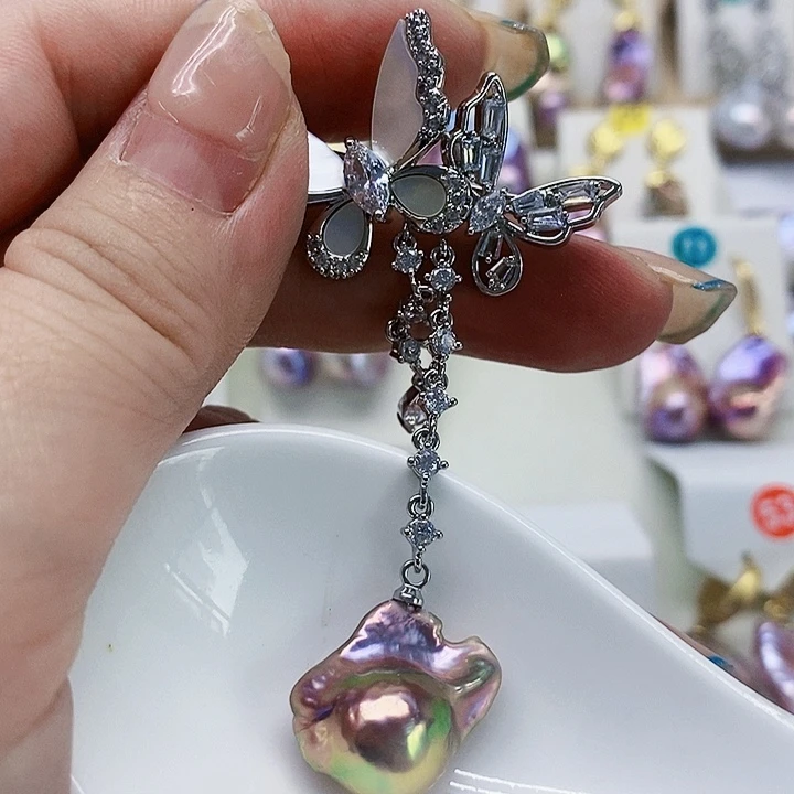 银S925镶嵌耳饰淡水珍珠