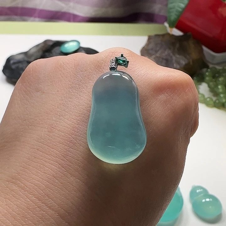 岫玉银S925镶嵌吊坠(不含链)