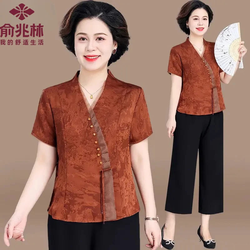 俞兆林妈妈装夏装气质洋气宽松时尚显瘦两件套中年薄款夏季中老年