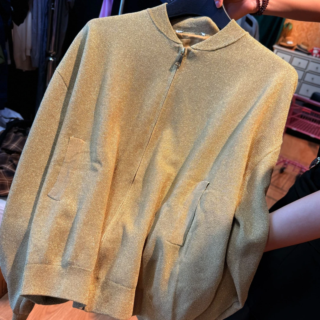 31020-拉链针织开衫纯色上衣外套时尚休闲