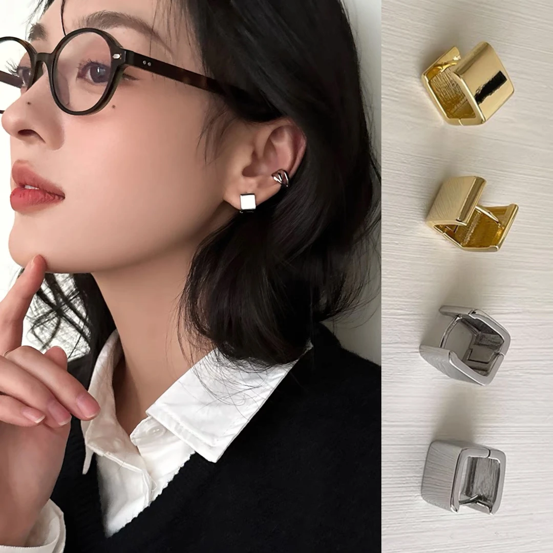 铜合金耳饰 925银针极简光面方形耳扣高级素圈耳环冷淡耳饰耳钉