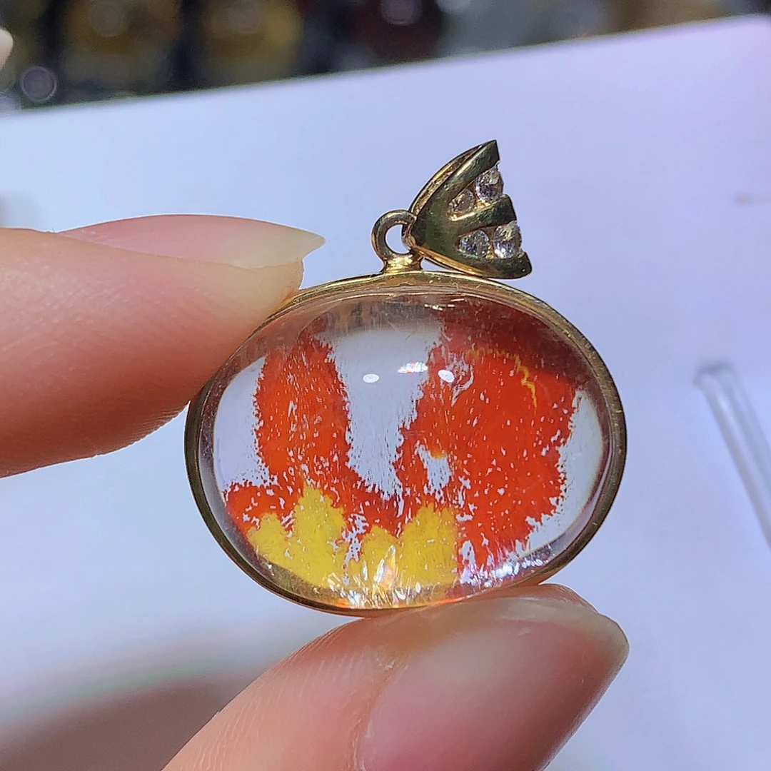 水晶珠宝半成品银S925镀金镶嵌吊坠