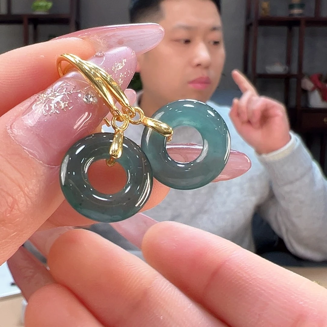 翡翠耳饰银S925镶嵌耳环