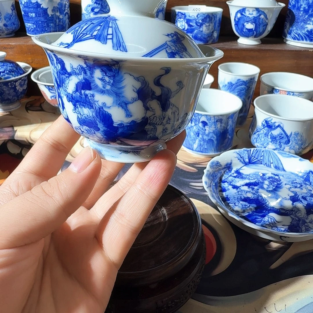 J***k泥塑盖碗手工手绘微微瑕