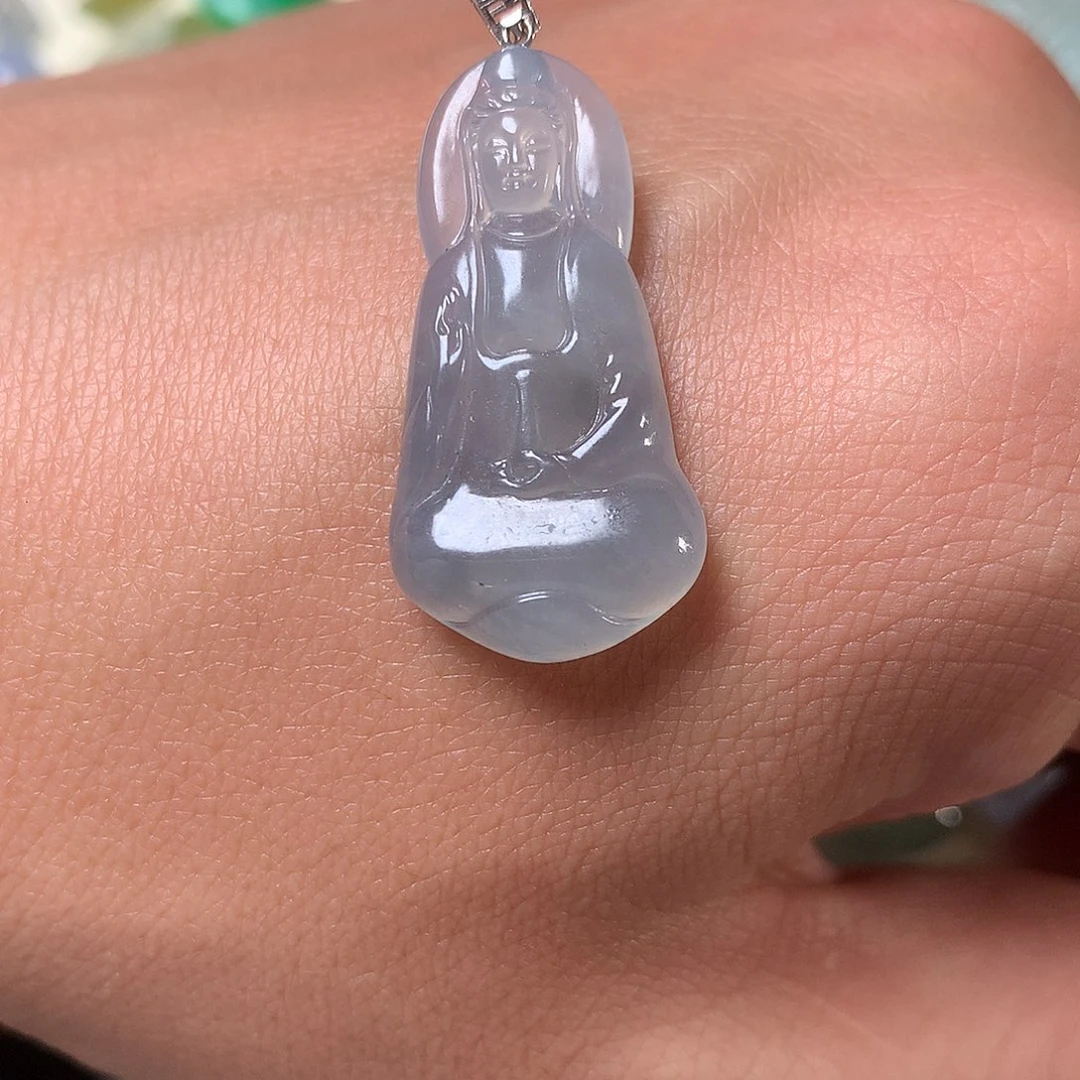 翡翠18K金镶嵌耳饰翡翠观音吊坠