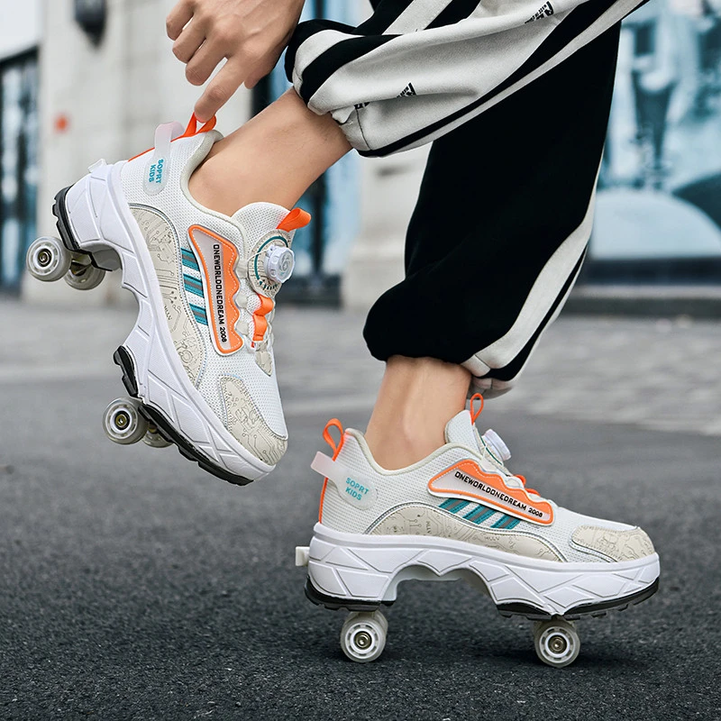 暴走鞋男童鞋子2025新款大童学生轮滑鞋四轮可收缩隐形溜冰运动鞋