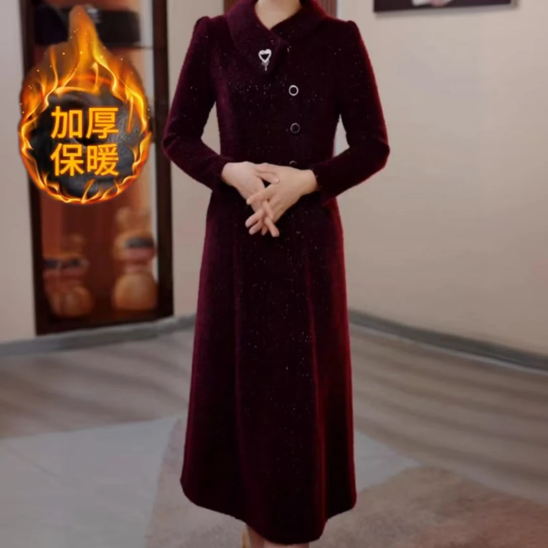 【衣雅严选】8083-1216#新款加厚金貂混纺气质显瘦百搭保暖连衣裙