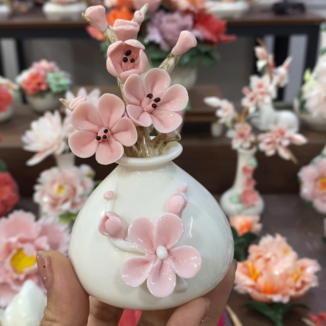 摆件陶瓷手工花摆件