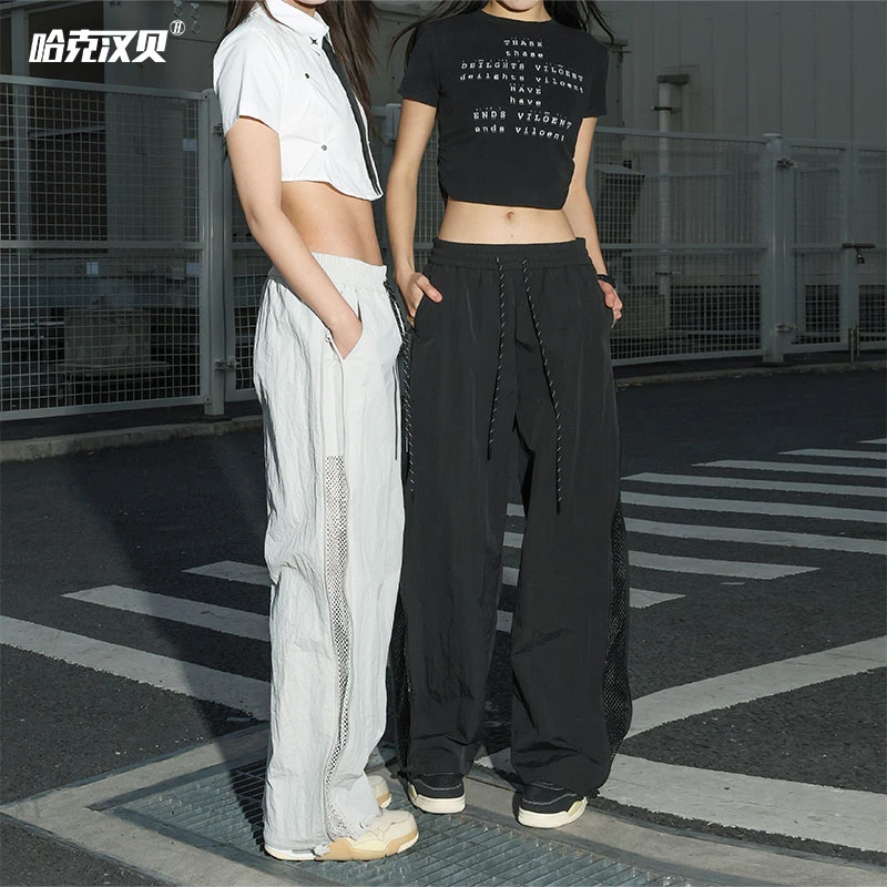 透气网孔速干中性风裤子春夏季薄款户外美式嘻哈高街直筒休闲长裤