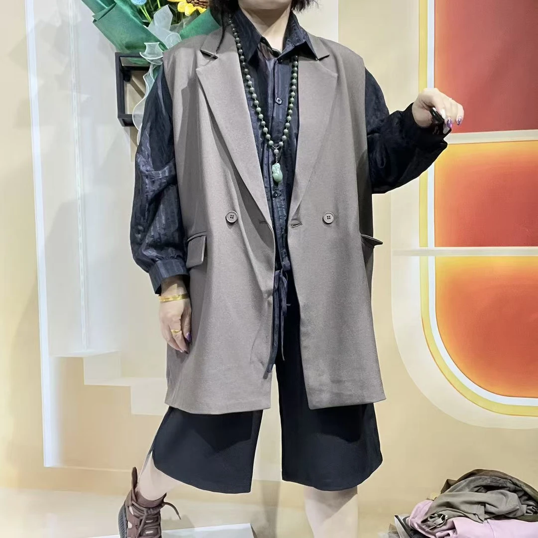 时尚站（A4）女士无袖西服加长时尚加大马夹10361